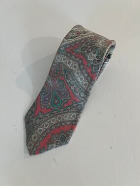 J.G. Hook Vintage Men's Neck Tie Pink Green Pastel Paisley Print JL